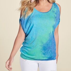 Blue and Green Relaxed Cut Out Tank Top